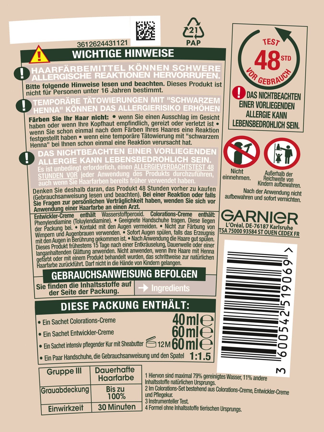 Produktverpackung hinten mit Inhaltsangaben